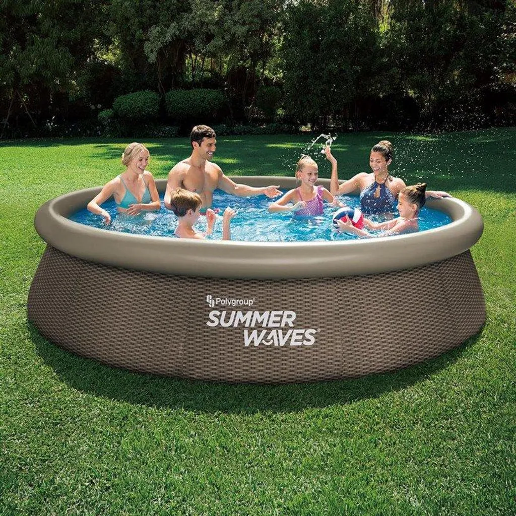 Summer Waves Schwimmbad Schnellset 366 x 76 cm dunkles Doppel-Rattan + Filterpumpe