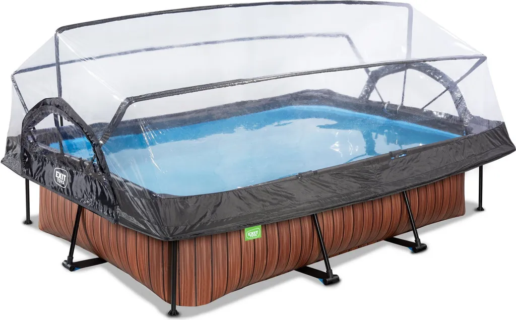EXIT Wood Pool 300x200x65cm mit Filterpumpe und Abdeckung - braun