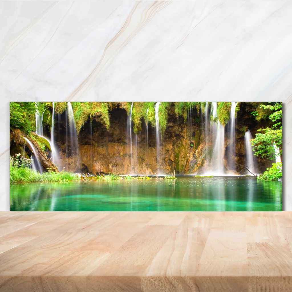 Tulup® Küchenrückwand Spritzschutz aus Glas -125x50 -Spritzschutz auf gehärtetes Glas Deko Landschaften Plitvicer Seen