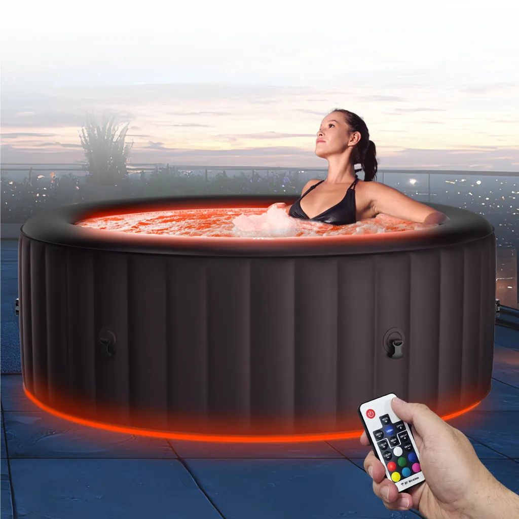 MSpa Whirlpool Urban Aurora U-AU062 | 6 Personen Pool - aufblasbar - UVC+ Filter - LED RGB Band - Ozon-Desinfektion - mit Zubehör - Ø 204 x 70 cm