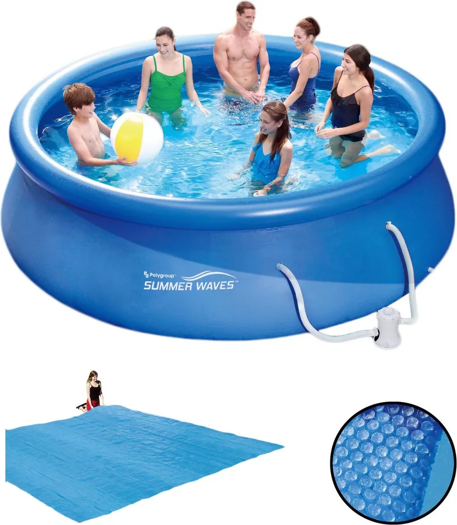 Summer Waves Fast Set Quick Up Pool 457x84cm Swimming Pool Familien Schwimmbad mit Filterpumpe + Bodenplane + Solarfolie