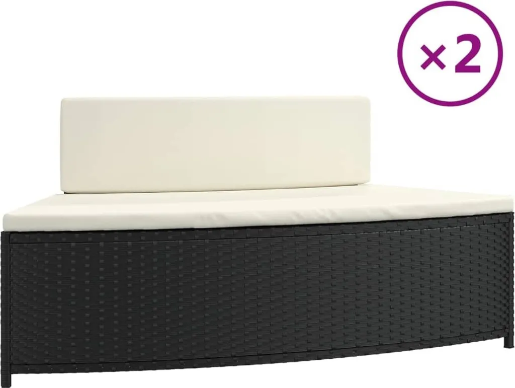 vidaXL Whirlpool-Bänke mit Auflagen 2 Stk. Schwarz Poly-Rattan