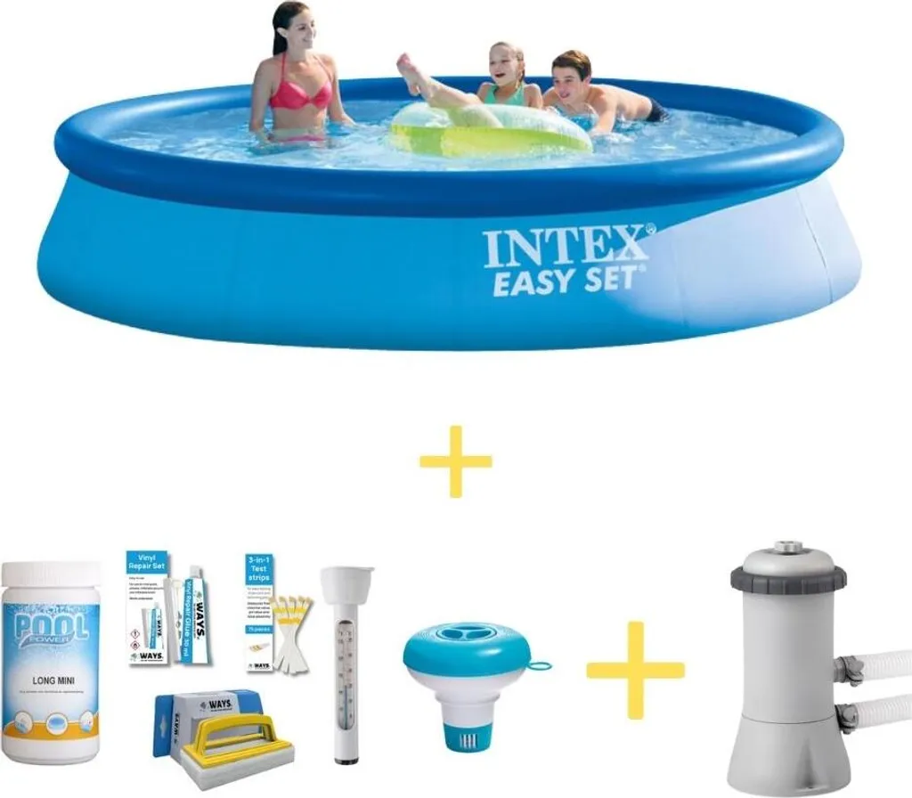 Intex Easy Set Pool - 396 x 84 cm - Inklusive WAYS Wartungspaket & Filterpumpe