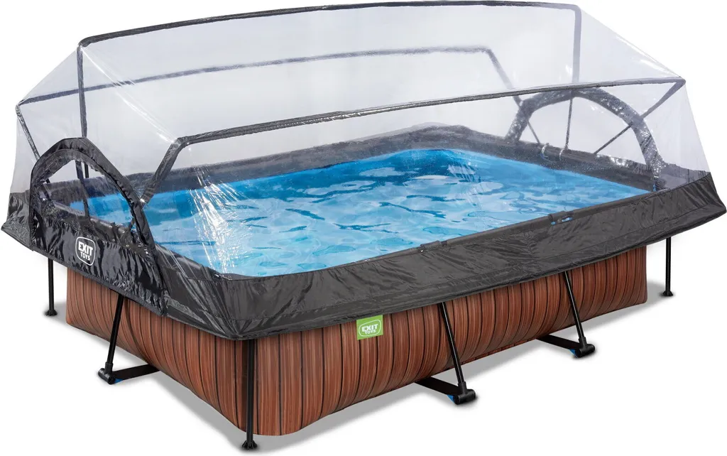 EXIT Wood Pool 220x150x65cm mit Filterpumpe und Abdeckung - braun